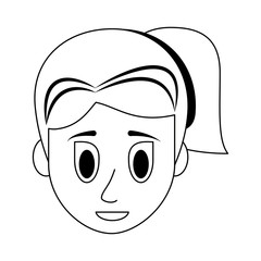 Young woman face cartoon in black and white
