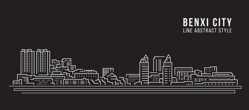 Cityscape Building Line art Vector Illustration design -  Benxi city