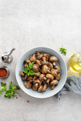 Fried mushrooms, champignons, top view