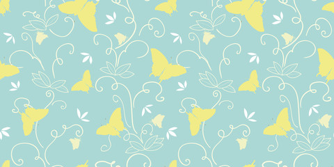 Obraz premium Turquoise pattern with yellow butterfly.