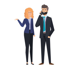 business couple calling with smartphone