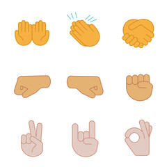 Hand gesture emojis color icons set