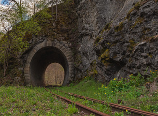 Fototapeta na wymiar Old stone train tunnel 