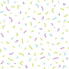 Seamless abstract pattern of little shabby scratches or spots on white. Memphis style.