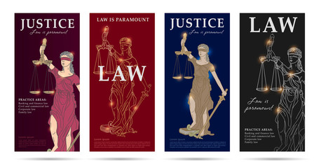 law and justice set of flyers with lady justice
