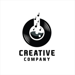 Obraz premium Music logo symbol. Lab glass with notes design elements.