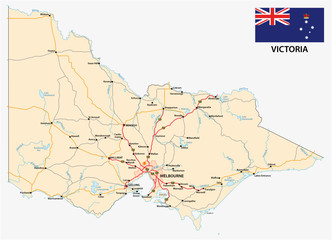 Road map of the australian state victoria with flag