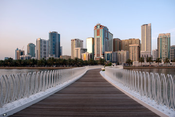 Beautiful Evening View of Sharjah Skyline