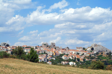 Pietrabbondante, Molise/Italy - The archaeological remains with the Samnites Temple and Theatre.