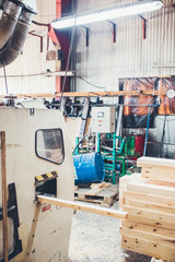 View of the sawmill from the inside - industrial production of lumber