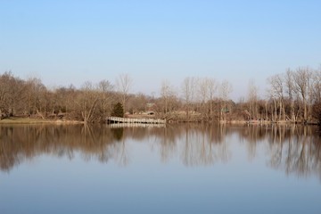 A beautiful view of the lake in the park on a sunny day.