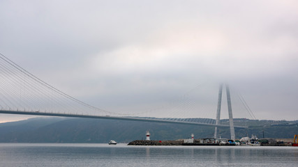 Aerial view of Yavuz Sultan Selim bridge in Istanbul bosphorus