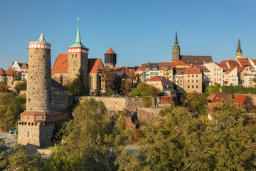 Old Waterworks (alte Wasserkunst), St. Michael Church, Petridom (St. Peters Cathedral) and Townhall Tower, Bautzen, Saxony, Germany