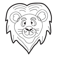Cartoon doodle illustration of lion head (lion face) for coloring book, t-shirt print design, greeting card