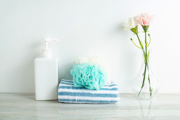 Bathroom towel and bath ball shower gel personal care background material