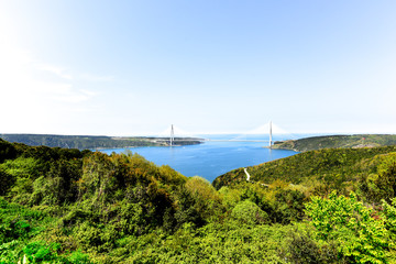 Fototapeta na wymiar Beautiful sunny day with Istanbul Yavuz Sultan Selim bridge