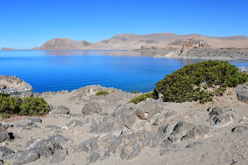 Fototapeta na wymiar Tibet, holy lake Nam-Tso (Nam Tso) in summer, 4718 meters above sea level. Place of power