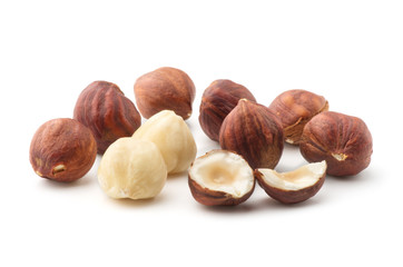 Hazelnuts isolated on the white background