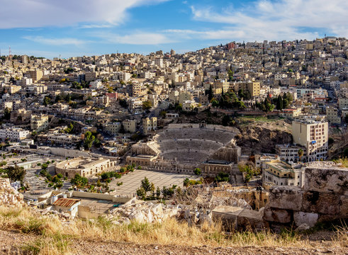 Roman Theatre and The Hashemite Plaza, elevated view, Amman, Amman Governorate, Jordan