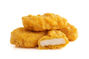 Fried chicken nuggets isolated on white