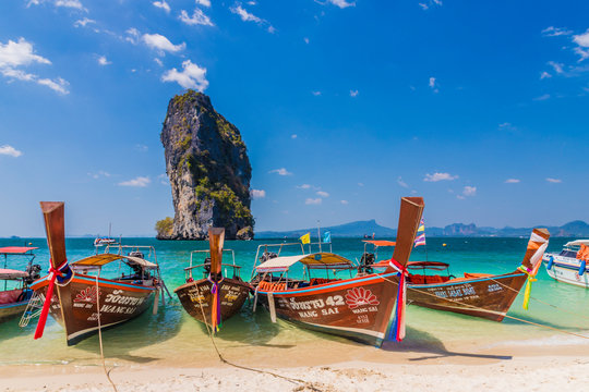 Long tail boats on Poda Island in Ao Nang, Krabi