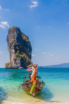 A long tail boat on Poda Island in Ao Nang, Krabi
