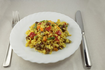 Dish with delicious vegetable risotto. Concept of vegan breakfast.