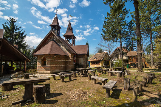 Cer, Serbia April 19, 2019: Church of St. Jovana Sangajskog on Cer is a memorial - a church to Serbian heroes in battle of Cer.