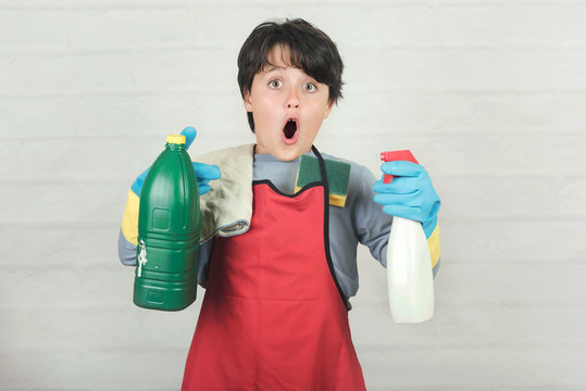 Child Stressed With Cleaning Products