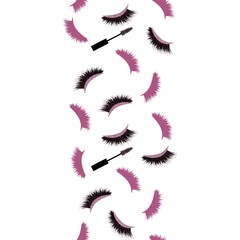 Seamless Vector Pattern Border  with Lashes and Mascara with glitter effect