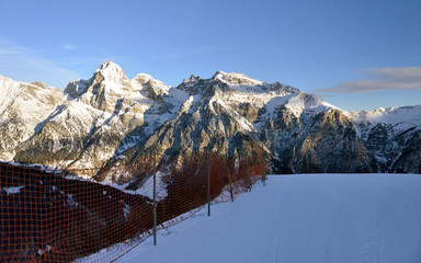 Sunrise at ski resort Ladurns, Italy