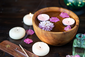 Fototapeta na wymiar Items for aromatherapy, massage. Relax and spa theme