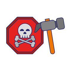 danger sign with tools blue lines