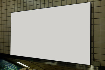 Blank Billboard at Subway Background.