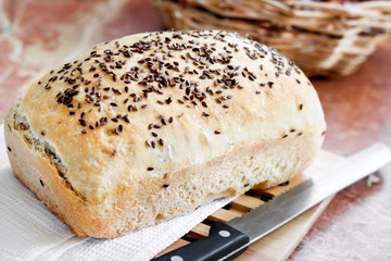 Homemade wheat bread with flax seeds