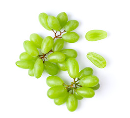 Green grape isolated on white background. top view