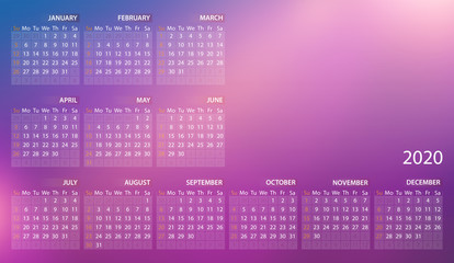 calendar 2020 gradient pink