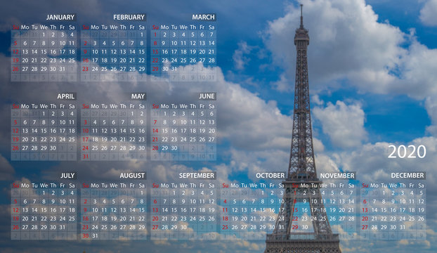 eiffel tower in paris calendar 2020