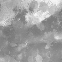 Silver with gray ink and watercolor texture on white paper background. Paint leaks and ombre effects. Hand painted abstract image.