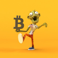 Zombie and bitcoin - 3D Illustration