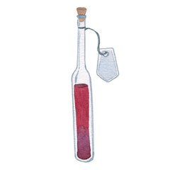 Magic potion. Watercolor illustration on a white background. Glass flask