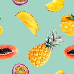 Watercolor hand drawn multi fruit isolated seamless pattern.