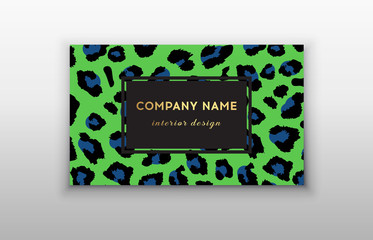 Naklejka na ściany i meble Business card trendy leopard pattern.