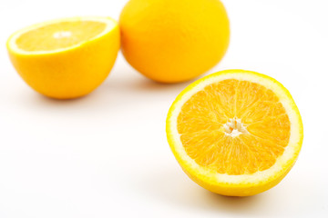 Slice Orange fruit isolated on white background
