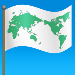 世界地図の描かれた旗