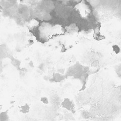 Silver with gray ink and watercolor texture on white paper background. Paint leaks and ombre effects. Hand painted abstract image.