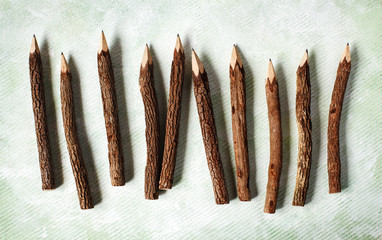 Set of pencils made of real wood tamarind trees, top view
