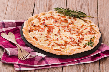 Cheese and bacon tart.