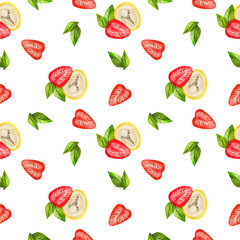 watercolor seamless pattern with banana strawberry ice cream