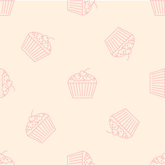 Cake seamless pattern with icons. Style Outline. illustration on the theme of bakery products and bread baking. Vector background.